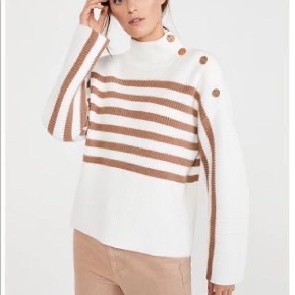 Ann Taylor Cream and Tan Turtleneck Sweater with Gold Buttons - Picture 1 of 4
